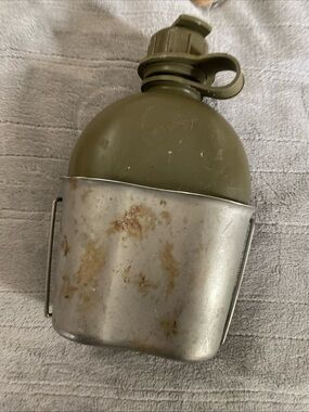 Olive Green Military-Style Canteen with Metal Cup